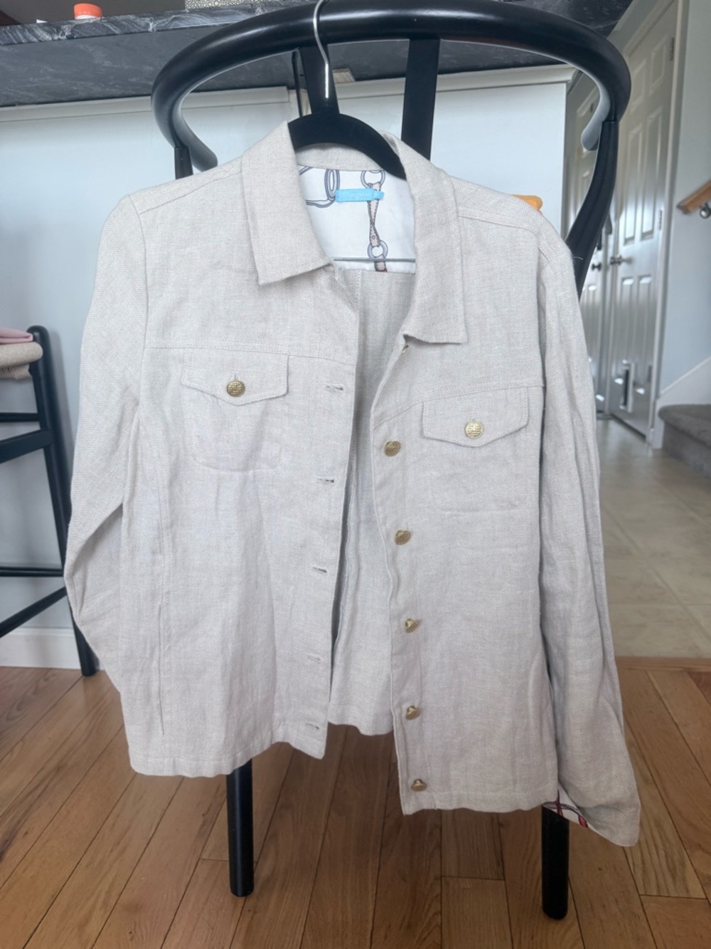 J. McLaughlin Beige Linen-Blend Button Front Jacket